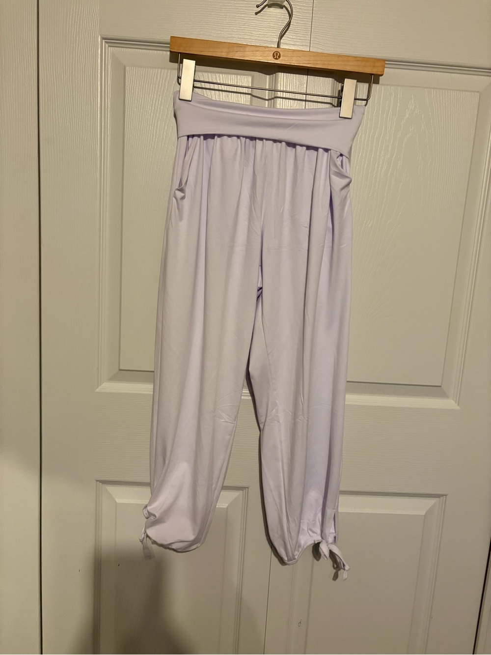 White Cropped Drawstring Hem Pants